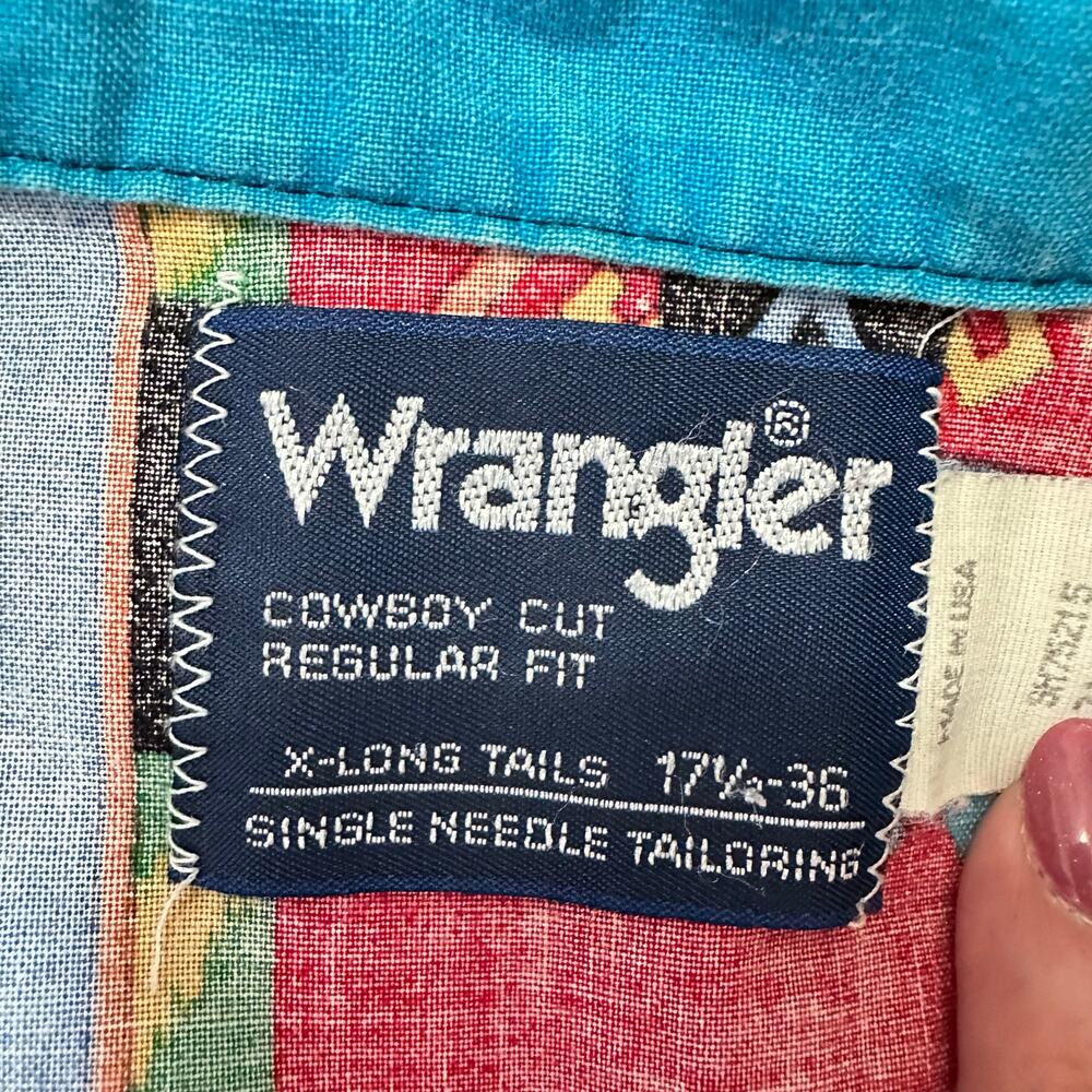 Vintage Wrangler Cowboy Cut Western Shirt X-Long Tails Aztec Tribal Feather RARE - Picture 2 of 6